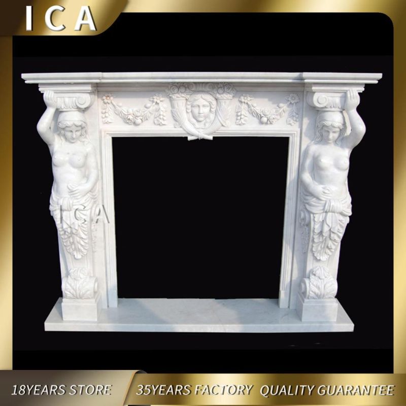 Modern Design with Decorative Flame Electric White Fireplace Mantel Surround