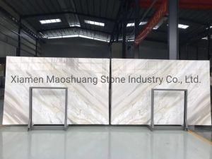 Open Bookmatched Natural Volakas Gold Greek Marble for Flooring and Wall Decoration