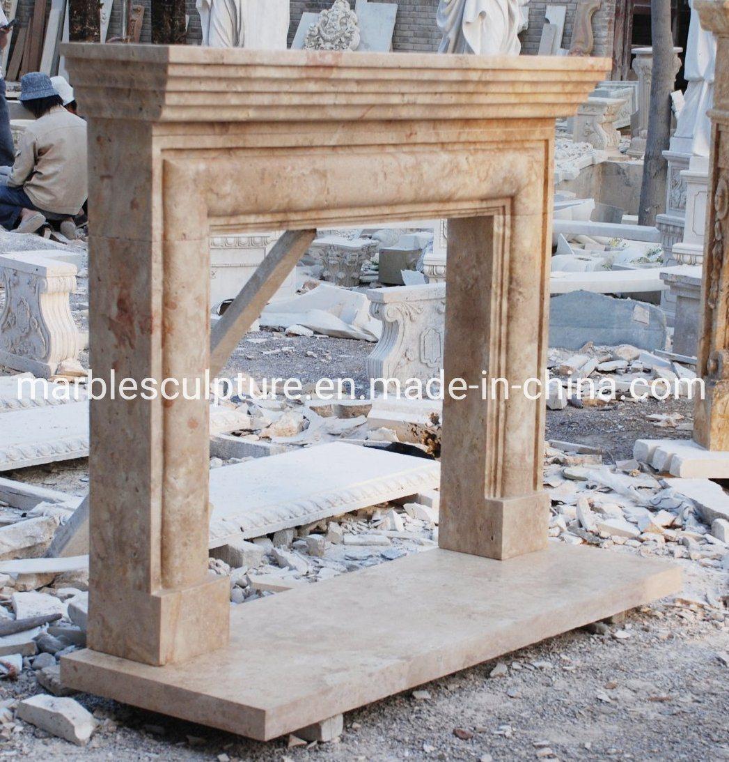 Simple Style Popular Home Decoration Beige Marble Fireplace (SYMF-078)