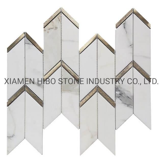 Turkey Dolomite White Marble Mix Metal Picket Mosaic Tile