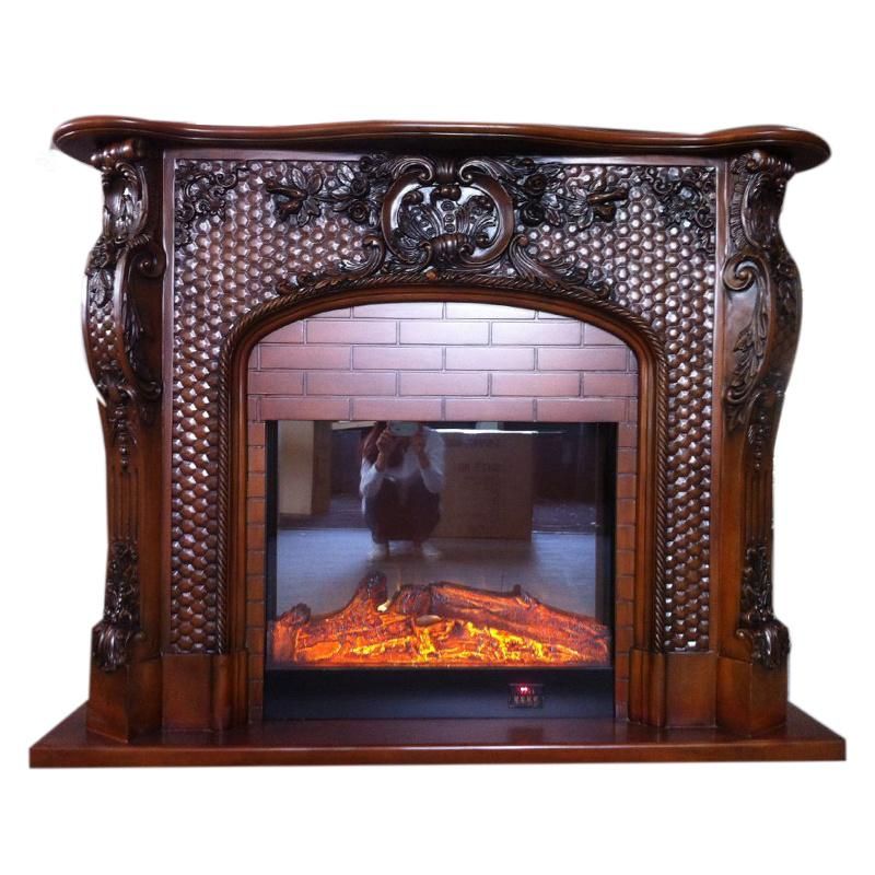 Carved European Marble Free Standing Electric Fireplace with APP Optional Nearby Control