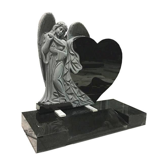 Indian Black Heart Design Tombstone with Angel Wing