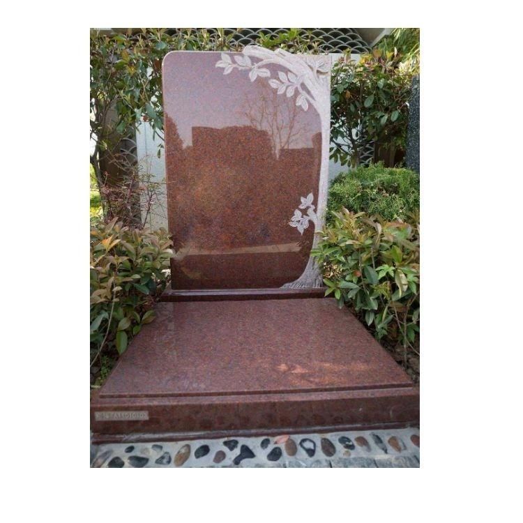Indian Imperial Red Multicolor Red Granite Angel Sulpture Carving Headstone with Heart