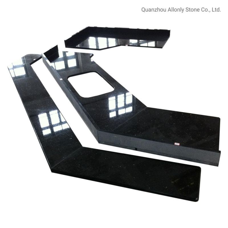 Prefab Wholesale Laminated Edge Black Galaxy Granite Kitchen Countertop