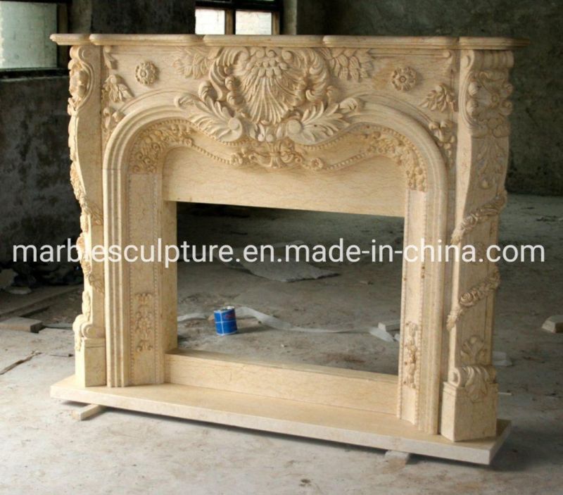 Beautiful Hand Carving Marble Fireplace with Surround Flowers (SYMF-198)
