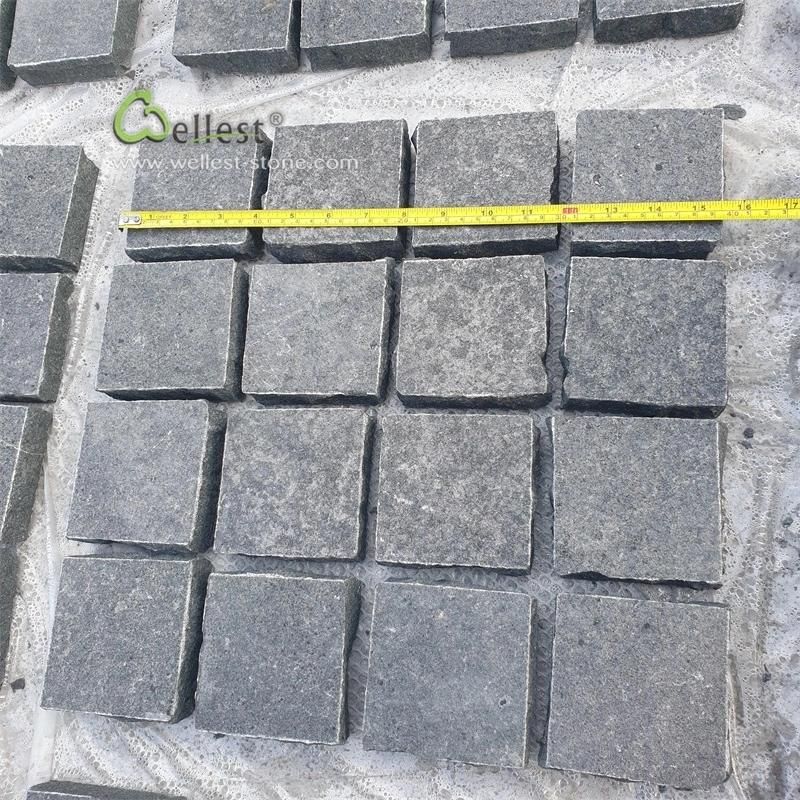 G684 Fortune Black Granite Meshed Granite Cobble Stone Driveway