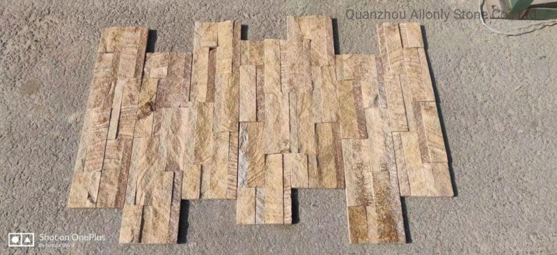 China Yellow Sandstone Culture Stone, Stacked Stone Panel, Thin Stone Veneer, Exposed Wall Stone, Ledge Stone for Wall Cladding