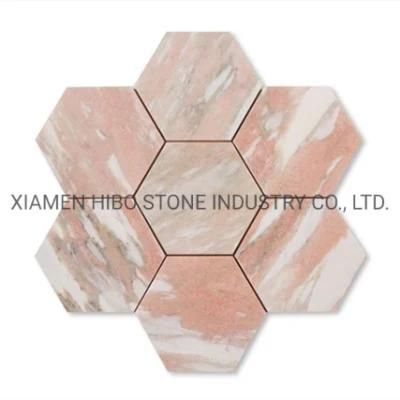 Natural Stone Pink Rose Marble 5 Inch Hexagon Tile for Home Decor Wall/Floor/Backsplash