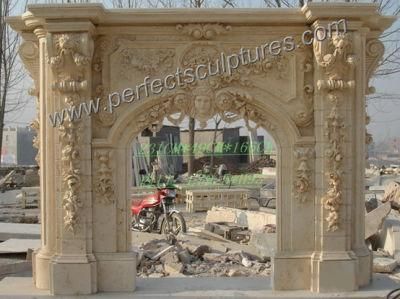 Flower Pattern Marble Fireplace Surround with Carved Woman Face (QY-LS641)