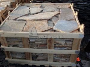 Yellow Wooden Slate Quartzite Irregular Shape Paving