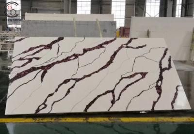 New Beautiful Design Rose Calacatta Artificial Quartz Stone Slab with Red Veins