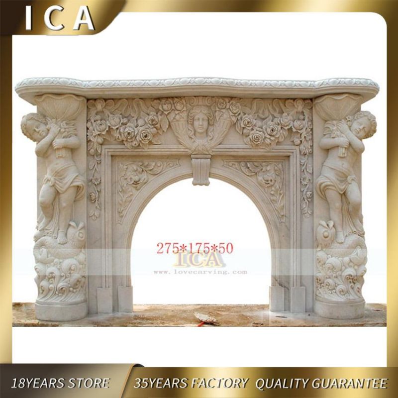 Modern Hand Carved Natural Stone White Marble Woman Fireplace