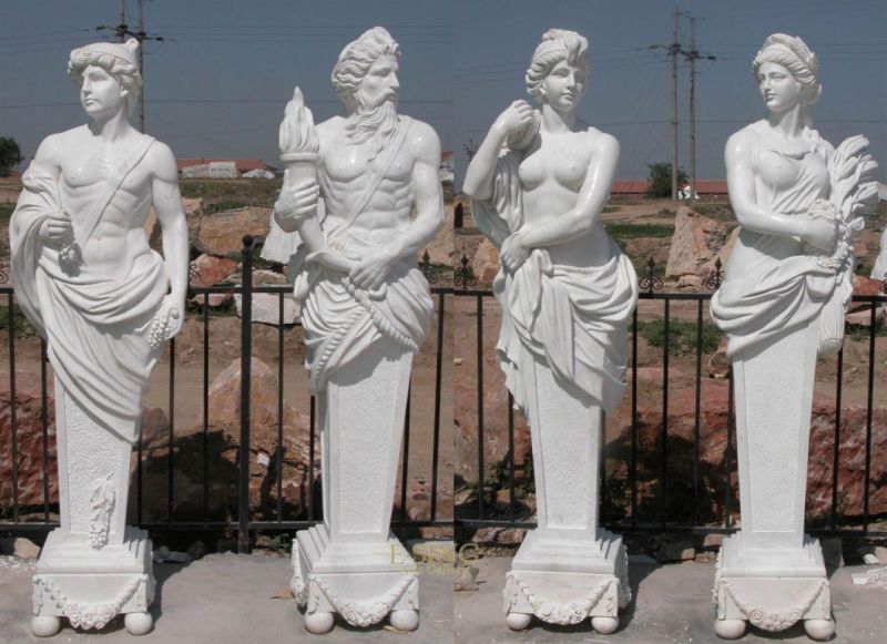 Decorative House Pillar Natural Stone Garden Round Marble Statue Column