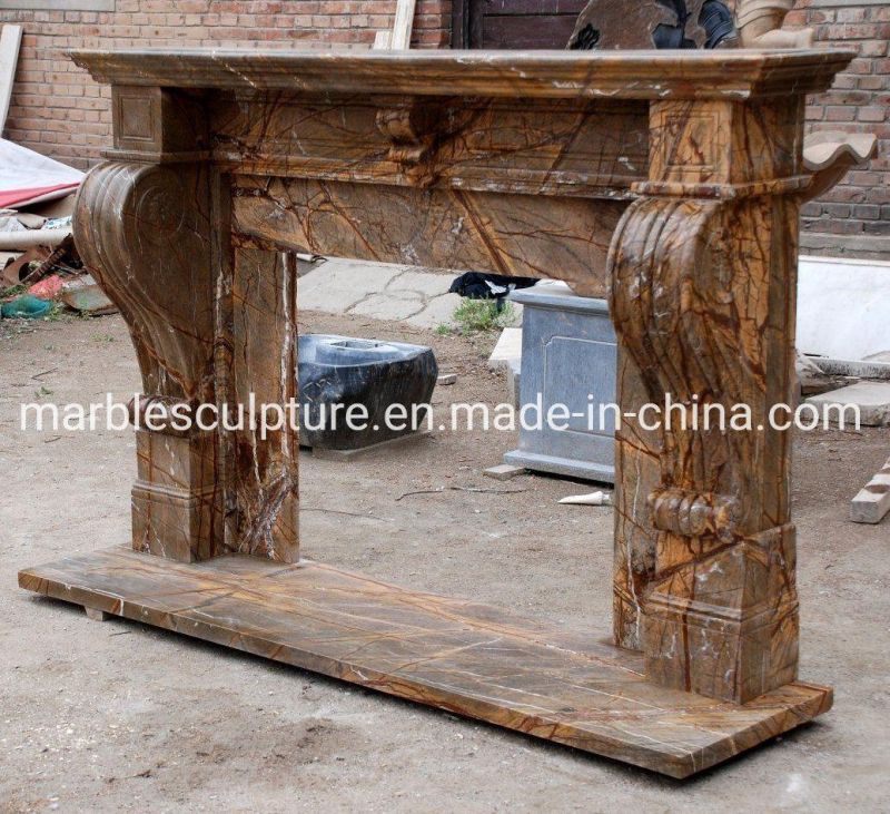 Home Decoration Natural Stone Mantel Yellow Marble Fireplace (SYMF-157)