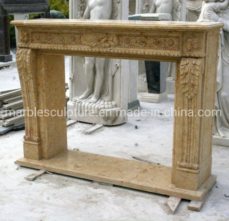 Beautiful Antique Middle Marble Beige Stone Fireplace (SYMF-254)