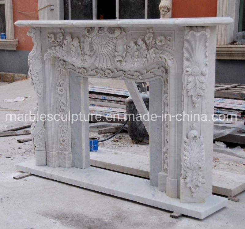 High Quality Beautiful White Marble Fireplace Mantel (SYMF-301)