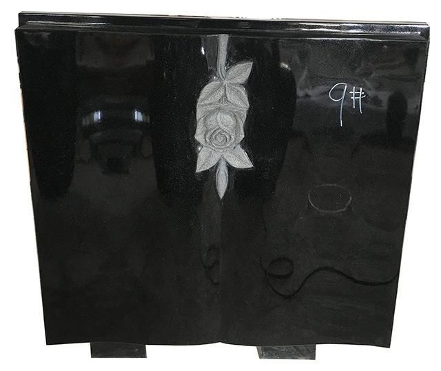 Bible Book Shape Black Granite Monument with Engraving Rose