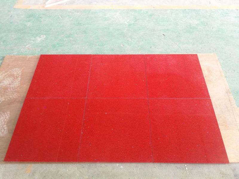 Cheap Sparkling Red and Black Polished Quartz Stone for Floor Tiles in China