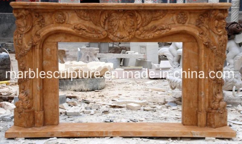 Yellow Natural Marble Stone Carving Fireplace Home Decoration (SYMF-180)