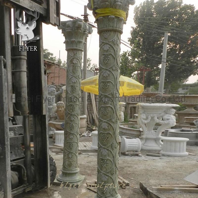 Natural Green Marble Stone House Pillars Hand Carving Marble Roman Columns for Building Construction