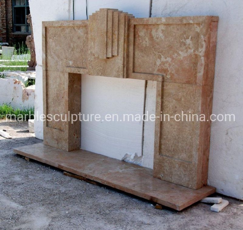 Classic Simple Style Beige Stone Mantel Marble Fireplace (SYMF-219)