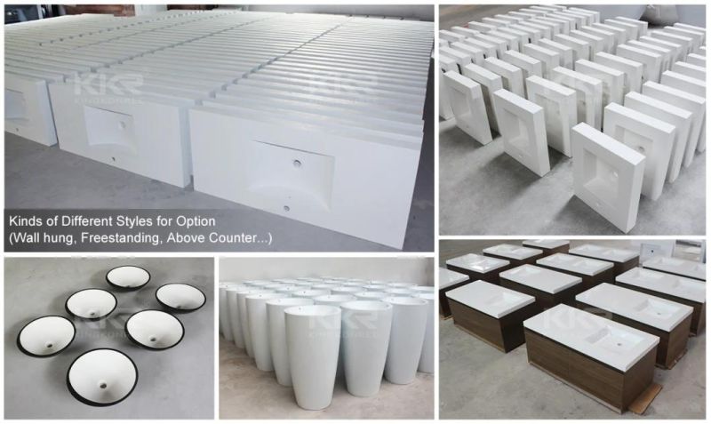 White Resin Stone Solid Surface Bathroom Ramp Basin Vanity Cabinet Sink