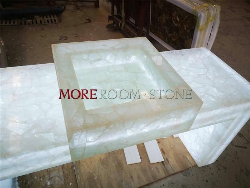 Moreroom Stone Translucent Natural Quartz White Crystal Semi Precious Stone Countertops with Golden Foil / Powder