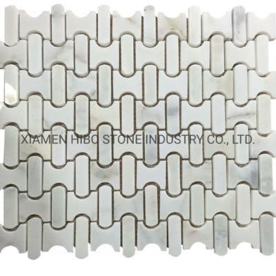 Fish Bone Pattern Design Calacatta Gold Marble Mosaic Art Wall Tiles
