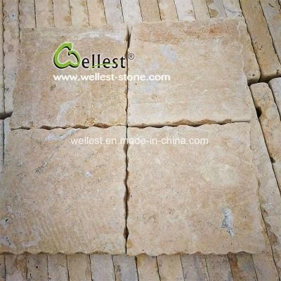 Dark Yellow Sawn Cut Tumble Limestone Cobblestone Driveway Paving
