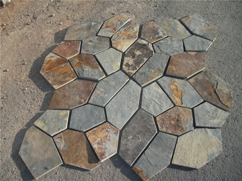 Yellow Slate Customized Slate Tiles with Mesh for Paving Wall Tile Veneer Wall Cladding Slate Tiles Building Material Decoration Exterior Wall Floor Tiles