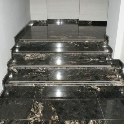 Cosmic Black Granite with Gold Veins Stair Step Covers Stair Riser Tile Granite Staircase