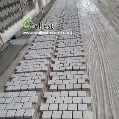 Light Grey Granite Meshed Cobble Paving Stone for Driveway and Walkway