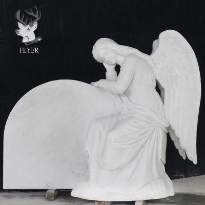 Custom Outdoor Graveyard Memorial White Marble Headstone Marble Angel Statue Tombstone