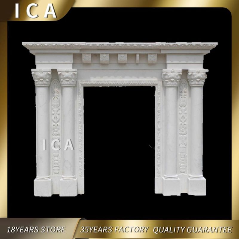 Modern Design with Decorative Flame Electric White Fireplace Mantel Surround