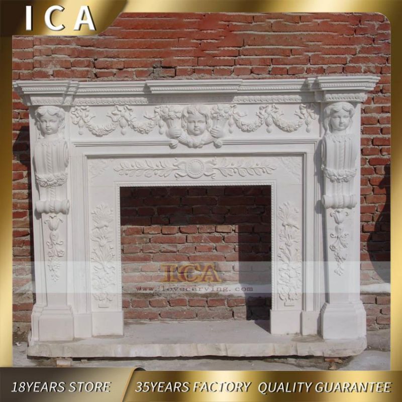 Modern Hand Carved Natural Stone White Marble Woman Fireplace