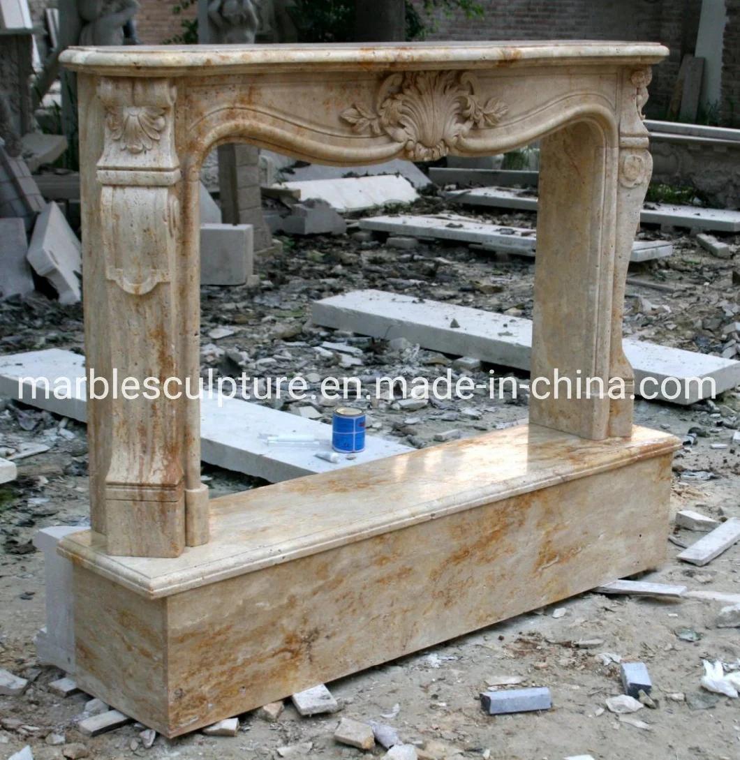 Simple Style Well Polished Beige Cheap Marble Fireplace (SYMF-153)