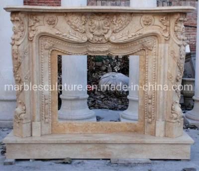 Hot Selling Natural Beige Indoor Marble Stone Fireplace (SYMF-230)