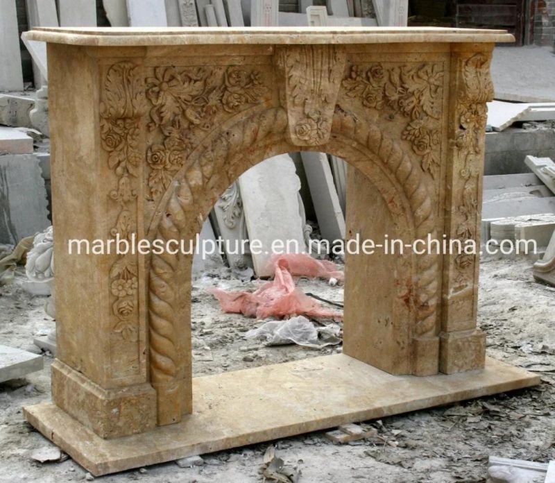Classic Style Hand Carving Flowers Antique Marble Fireplace (SYMF-043)
