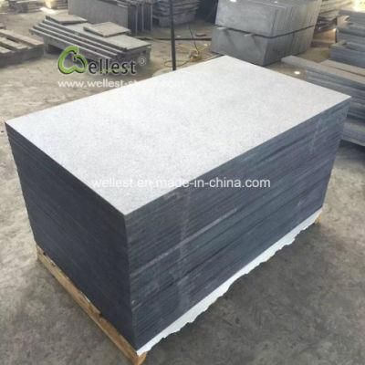 G684 Black Basalt Tile Flamed Finish, Raven Black Granite Pavers, Outdoor Basalt Pavers
