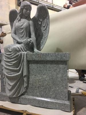 Haobo Stone China Grey Granite Angel Carved Tombstone Cemetery