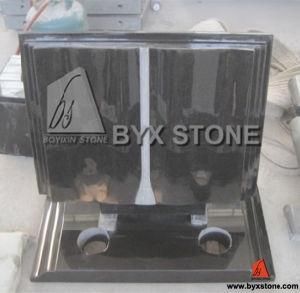 Black Stone Leaning Book Monument / Cemetery Memorial