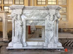 Bianco Carrara White Marble Fireplace Mantel with Lady Statues