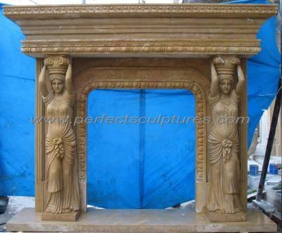 Antique Figure Statue Marble Fireplace Surround for Home Decor (QY-LS279)