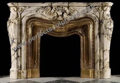 Rococo Baroque Style Fireplace Mantel with White Marble Green Veins (QY-LS381)