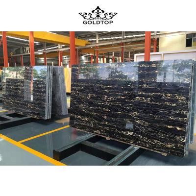 Natural Stone Black Marble with Golden Veins for Wall Cladding