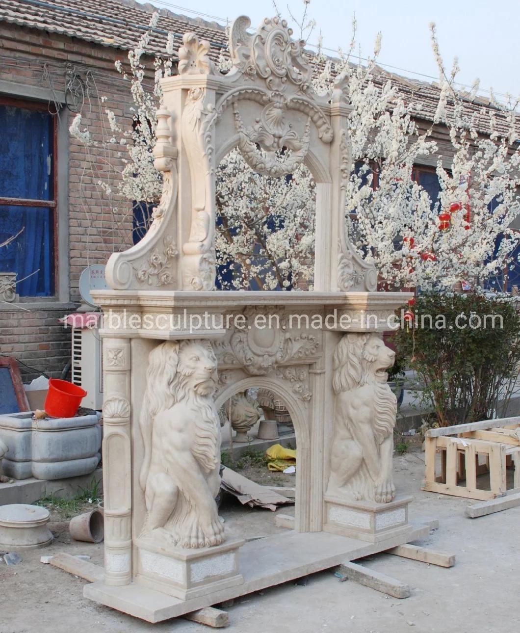 Natural Stone Indoor Double Marble Fireplace with Lion (SY-MF325)