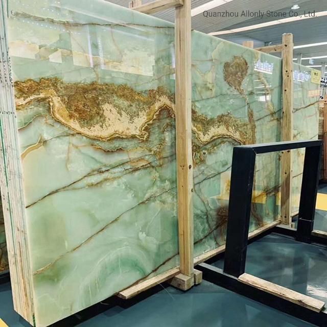 Book Match Luxury Stone Green Background Backlighting Wall Onyx Panel