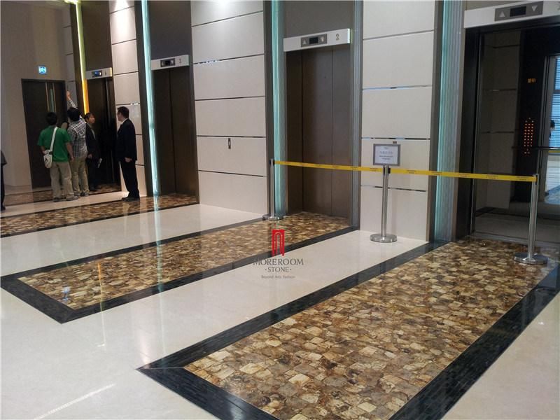 Hotel Elevator Design Marble Porcelain Big Size Gemstone Petrified Wood Stone Flooring