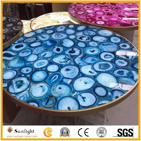 Custom Polished Italian Calacatta White Marble Round Desk, Table Tops