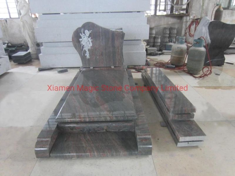 Natural Granite Stone Flower Headstones with European Style for Memorials